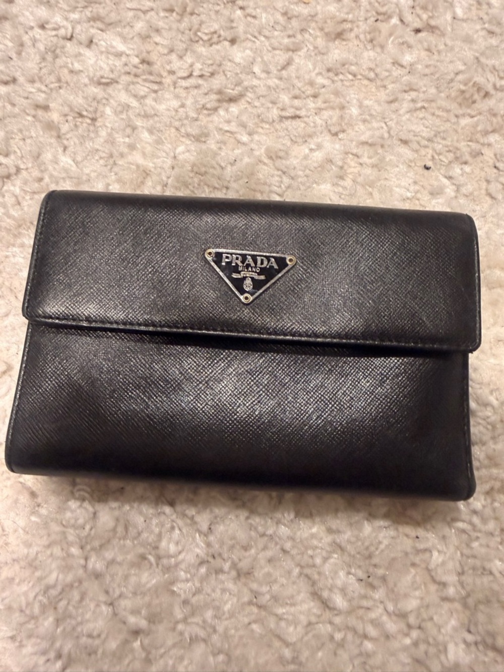 Prada Black Saffiano Leather Wallet with Triangle Logo